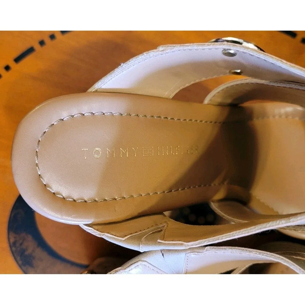 Tommy Hilfiger Sandals Womens 10 M Myha Strappy Brown Faux Leather Wedge Cork